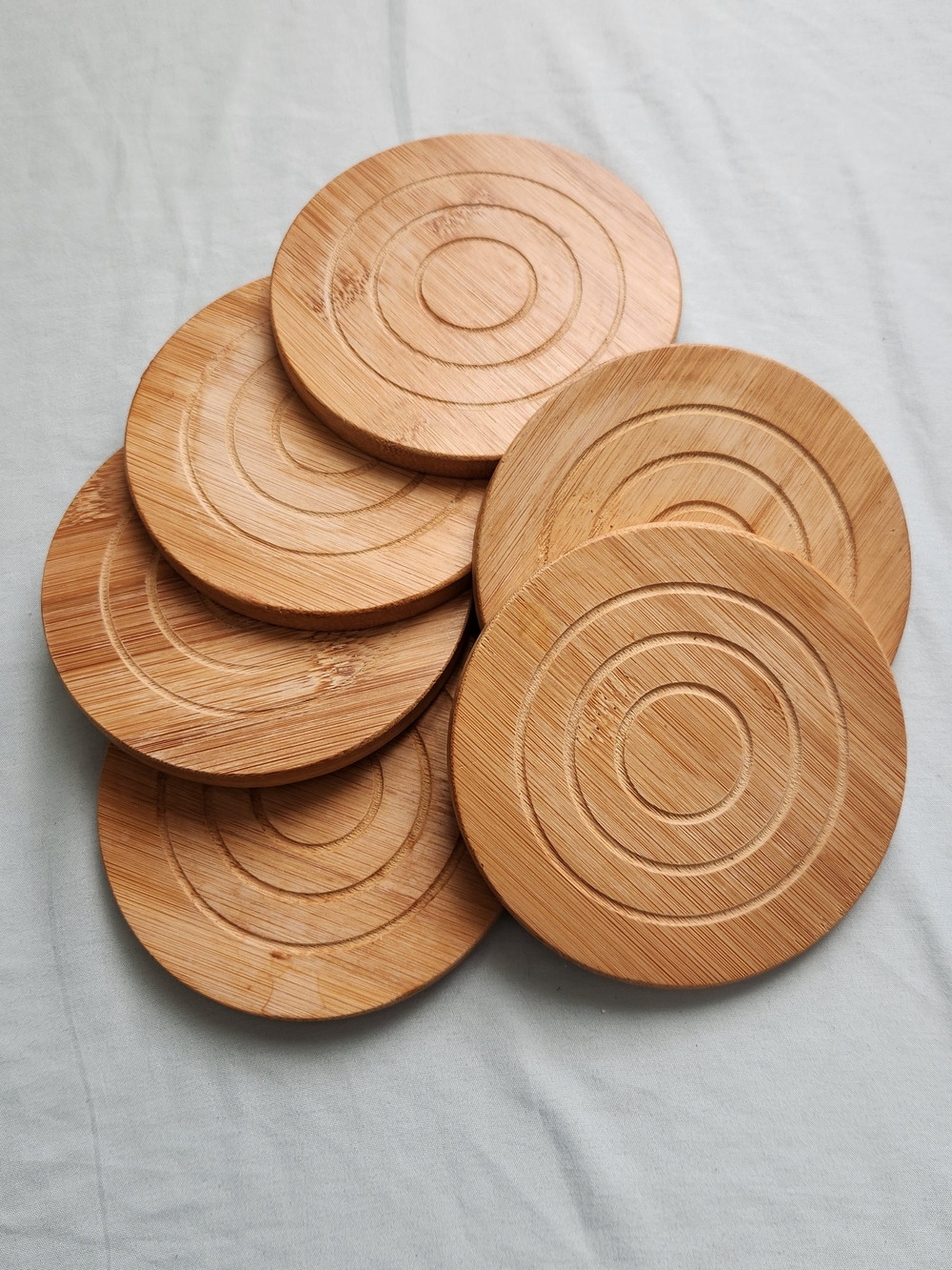 6 Pack Bamboo Round Coasters Set - Natural Wood